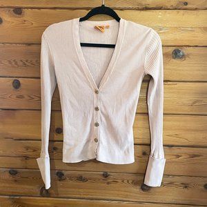 Tory Burch Pale Pink peach Cardigan logo golden buttons Size Extra Small